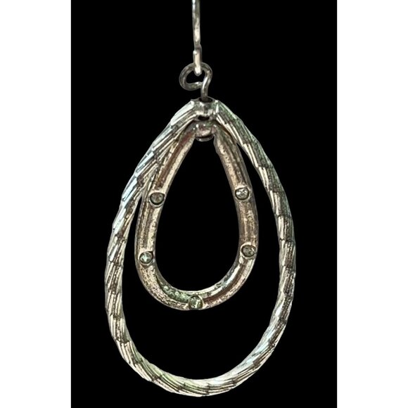 Double Teardrop Dangle Earrings Dangle Silver Tone Vintage Drop Rhinestones - Picture 6 of 6